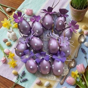 ✨ NEW ✨ Set of 12 Handmade Metallic Purple Floral Easter Egg Ornaments
